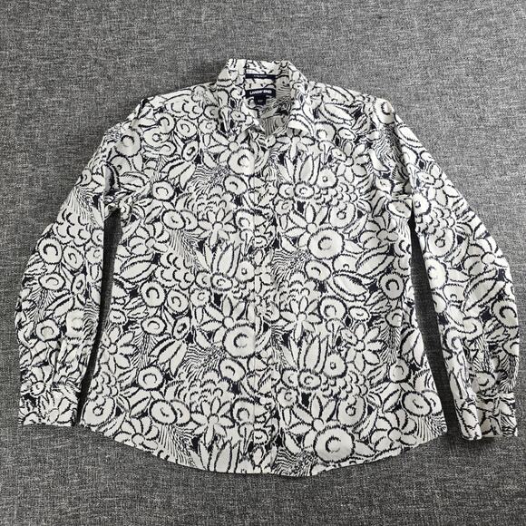 Lands' End Tops - Lands End Womens Monochrome Floral Long Sleeve Button Up Size 10P Petite Casual
